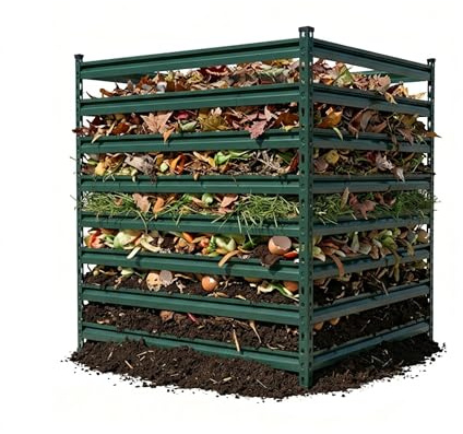 Relaxdays compostiera Acciaio zincato, biocompostiera da Giardino HxLxP: 90x90x90 cm, 729 l