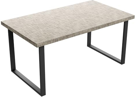 FRANKYSTAR Esstisch aus Holz und Metall mit schwarzen quadratischen Füßen, 220 x 100 cm, grau strukturiert