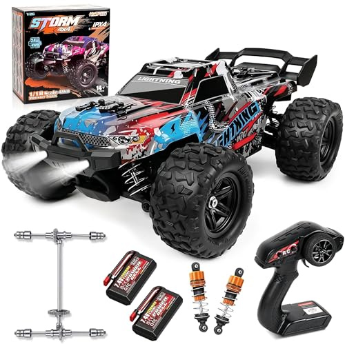 JOYTREKY Remote Control Cars - 1:18 4WD Rc Car 40KMH High Speed Blue | 2.4ghz Off-Road Truck With Metal Shocks Metal Gears Hobby Grade All Terrain Rc Vehicle With Dual Batteries For Adults Kids