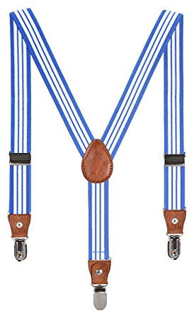 Baby Kinder Hosenträger Streifen Gürtel Elastisch Leder 3 Clips Jungen Mädchen Hosen Röcke Tutu Shorts Bequem Träger - Blau Weiß