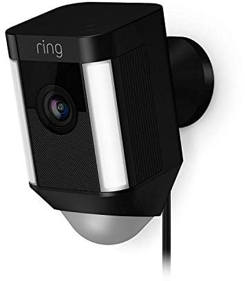 Ring Spotlight Cam Wired | Überwachungskamera für aussen mit HDR-Video, WLAN, 3D-Bewegungserfassung, Kamera funktioniert mit Alexa | festverdrahtete Sicherheitskamera mit LED und Sirene | Schwarz