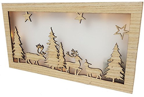 Spetebo LED Weihnachtsdeko Hirschfamilie - 35x18 cm - Holz Fensterdeko beleuchtet mit Hologramm Folie