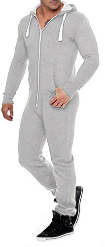 Onesie - Tuta intera da uomo in pile, tuta da allenamento, pigiama, tuta con cappuccio, bella e elegante, grigio., XL