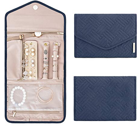 bagsmart Schmuck Organizer Tasche Reise Schmuckaufbewahrung für Ringe, Ohrringe, Halsketten, Uhren, Dunkelblau