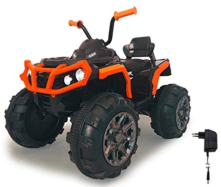 JAMARA 460449 - Ride-on Quad Protector - leistungsstarke Antriebsmotoren und 12V Akku für Lange Fahrzeit, 2-Gang Turboschalter, Ultra-Gripp Gummiringe an Antriebsrädern, UKW Radio, orange