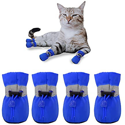 YAODHAOD Hundestiefel Paw Protector, rutschfeste Hundeschuhe ， Diese bequemen Hundeschuhe mit weichen Sohlen sind mit reflektierenden Trägern für kleine Hunde ausgestattet (6: L 5.5 cm*W 4.5 cm, Blau)