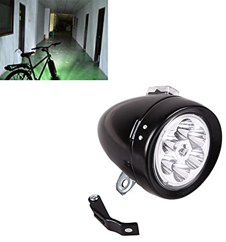 GOODKSSOP Bright 6 LED Metal Shell Front Light For Bicycle Headlight Retro Bike Head Lamp Classical Vintage Night Riding Safety Cycling Fog Light Headlamp With Bracket (Black)