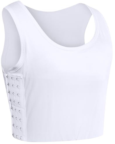 XUJI Transgender FTM Breathable Cotton Elastic Band Colors Chest Binder Tank Top (M-6XL), White, L