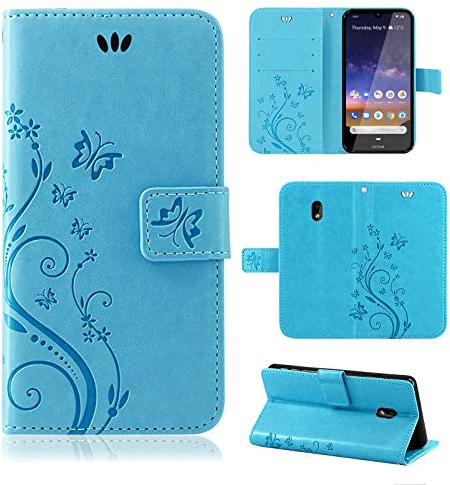 betterfon Hülle Kompatibel mit Nokia 2.2 | Premium PU Leder Handyhülle Wallet Case für 2.2 | Schutzhülle Blumen Klapphülle Handyhülle | Blau