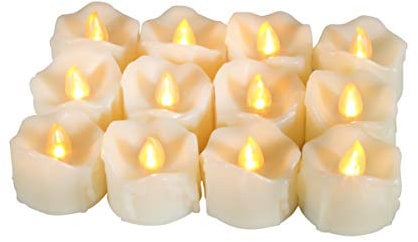 12 PCS Flameless Dripping Wax LED Candles Battery Operated with Timer / 6 Hours On and 18 Hours Off Per Cycle, LED Tea Light Candles for Outdoor Halloween Pumpkin Light Christmas Decorations