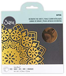 Sizzix Effectz Decorative Foil 664566, Metallic Transfer 6 x 6 10 Gold Sheets Sizzix-664566-Feuilles de Transfert métallisées Effectz-10 dorées, Papier, Feuilles d'aluminium doré, Taille unique