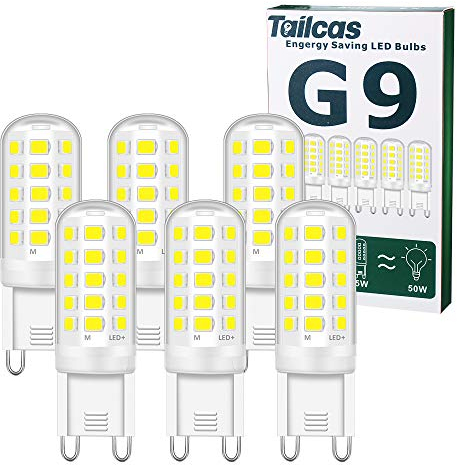 Tailcas Bombilla LED G9 5W, Blanco Frio 6000K, LED Equivalente a la Bombilla Halógena de 50W, Sin Estroboscópico 500LM, AC220-240V, No Regulable, Ángulo de Luz de 360°, Pack de 6