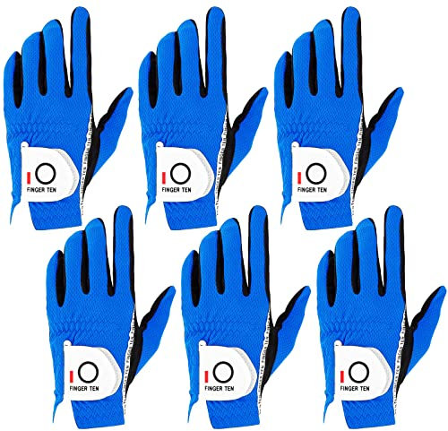 Golf Handschuhe Herren RainGrip Hot Wet Wetter Komfort Extra Value Linke Hand Links und rechte Hand rechts strapazierfähigem Golf Handschuhe 6 Pack (Blau, Medium, Links)