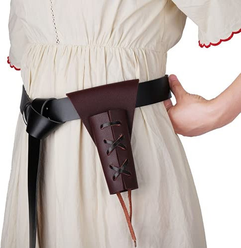 Linghe Mittelalterlicher Säbelgürtel Viking Battle Knight Gürtel PU Leder Schwertholster Gürtelhalter für Schwerter (Braun)