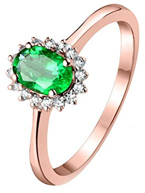 Epinki Rotgold 750 Hochzeitsring, Blume Verlobungsring Damen mit Smaragd 0.5ct Grün, Geburtstagsgeschenk für Frauen, Rose Gold, Gr.54 (17.2)