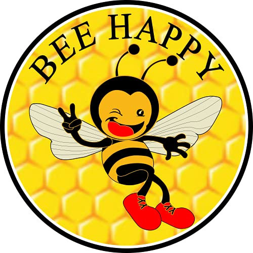Bee Happy Honeycomb Pride Stoßstangen-Aufkleber – Save The Bees Premium-Vinyl-Aufkleber 7.6 x 7.6 cm | für Autos, Auto-Handys, Outdoor, Queen Bee Circle Sign + Better Than Magnets Sticks Anywhere
