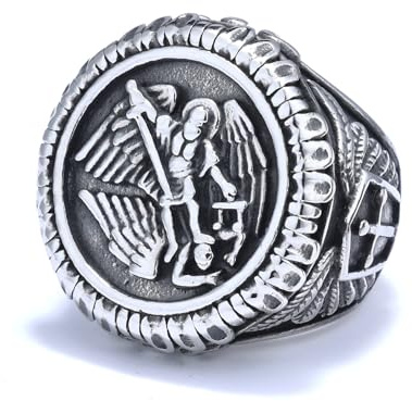 St. Michael Ring für Männer, Vintage Cross Shield Ring, Viking Angel Wings Ring, Saint Michael der Erzengel Ring, Religiöser Amulettring, Punk Christian Faith Schmuck