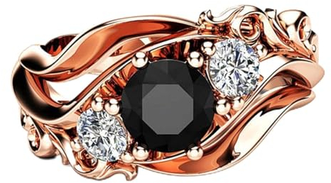 PUYYDS Hexenring Einzigartiger schwarzer Stein Zinkenfassung Twist Band Design Rose Gold Farbe Frauen Engagement Fingerringe Großhandel