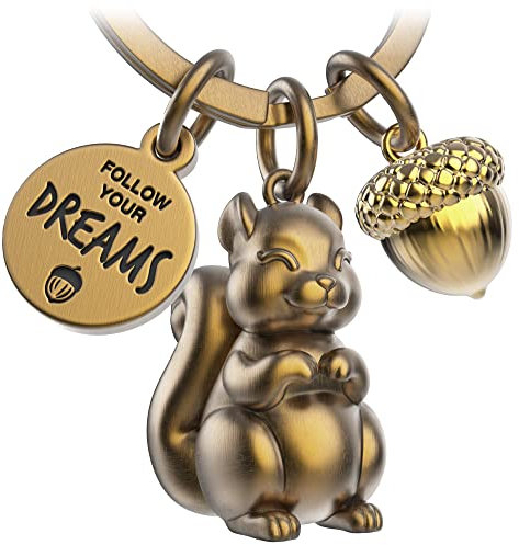 FABACH Eichhörnchen Schlüsselanhänger Skippy mit Gravur - Niedlicher Eichhörnchen Schlüsselanhänger - Eichhörnchen Glücksbringer als Motivation Geschenk für Freundin - Follow your Dreams