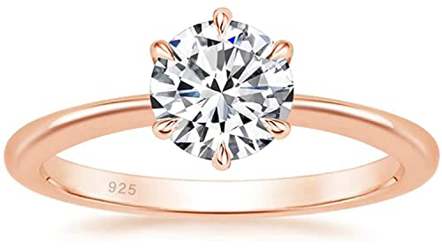 Zakk Bague solitaire pour femme en argent 925 avec zircone Alliances Bague de demande en mariage de promesse (Or Rose,47 (15.0))