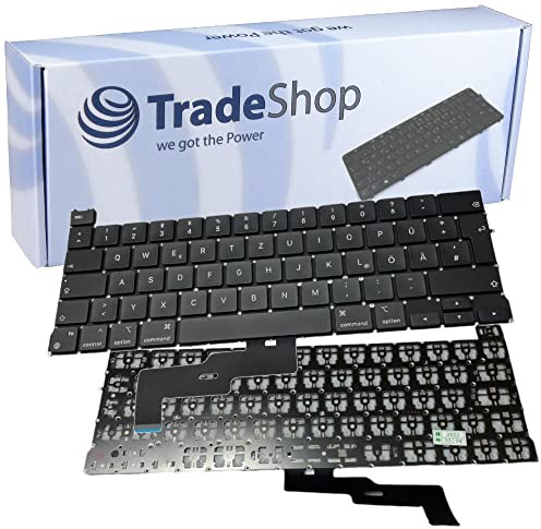 Trade-Shop Laptop Notebook Tastatur Keyboard Deutsch QWERTZ kompatibel mit Apple MacBook Pro 13 2020 A2338 EMC 3578 / Schwarz, ohne Rahmen