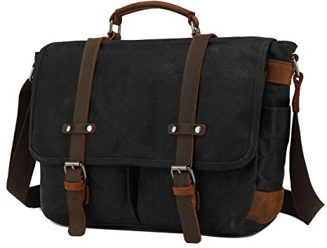 Vmokki Wasserdicht Kameratasche DSLR SLR Kamera Tasche Umhängetasche Aktentasche Vintage Groß Fototasche Handtasche aus Gewachsten Canvas Leder (Schwarz)