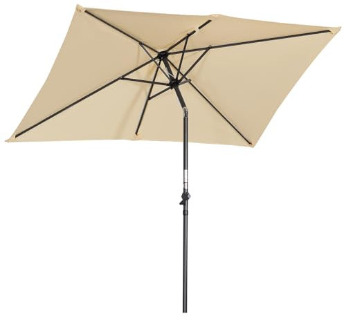 Angel Living 210x140cm Sonnenschirm Balkonschirm Kurbelschirm Marktschirm Gartenschirm Kippbarer Gartenschirm Sonnenschutz UV 50+ Rechteckig (Beige)