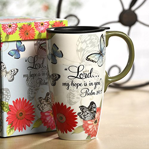 DUSVALLY Ceramic Mug Coffee Mug with Lid Porcelain Cup with Box Latte Mug, 17oz. Butterfly and Flower