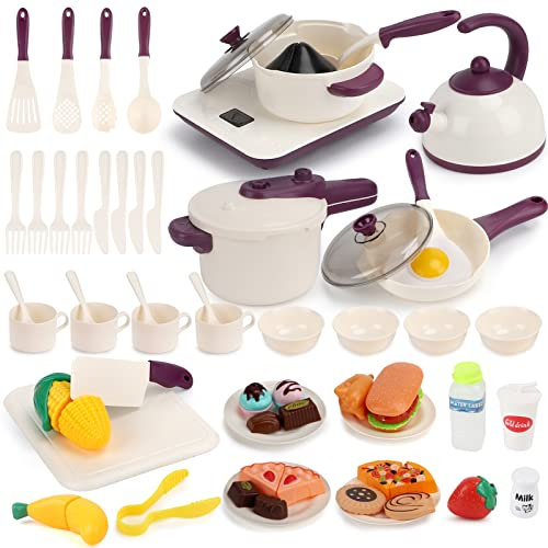 Kids Cooking Toy, Kids Kitchen Cookware Toy with Pots and Pans Pretend Play Kitchen Accessories Set Kitchen Utensils toy set Educational Gift for Kids Boys Girls 3+ (White)