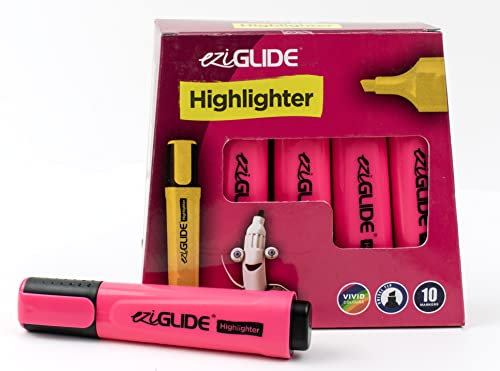 EziGlide Evidenziatore rosa, confezione da 10 evidenziatori rosa vivaci, pennarelli a punta a scalpello, copia e fax. Ideale per lavoro, casa e scuola