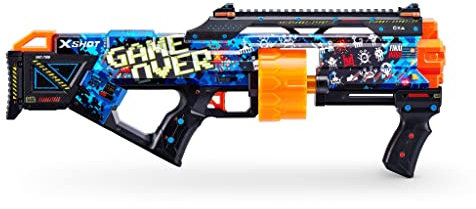 X-Shot Skins Last Stand - Game Over - Spring Pressure Dart Blaster with Drum Magazine, 16 Darts & Unique Look