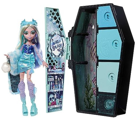 Monster High-Puppe und Verschiedene Outfits, Lagoona Blue, Skulltimate Secrets: Fearidescent-Serie, Spind mit über 19 Überraschungen, HNF77