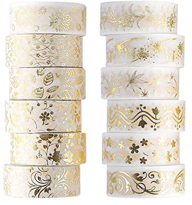 Jagowa 12pcs Foil Stamping And Paper Tape DIY Decoration Self-Adhesive Tape For Home Bedroom Decoration For Autumn, Thanksgiving, Christmas Holidays, Art Craft Tape