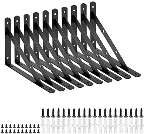 Cherbowing Regalhalterung Dreieckig 10 PCS 300x200mm Regalwinkel Wand dekorative Regalträger 90° Winkel Regal schwarz metall mit Schrauben