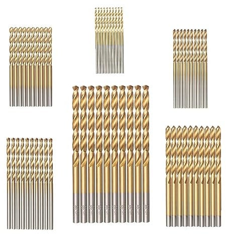 60 Pcs Drill Bits Mixed Multi Set, Twist Drill Bit Set Titanium Coated 1/1.5/2/2.5/3/3.2mm High Speed Steel Tools for Wood, Aluminum Brick and Concrete
