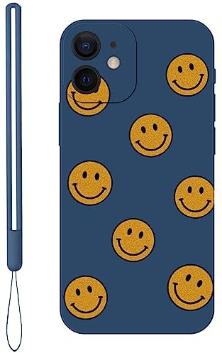 KARTXITAI Case compatible with iPhone 12 mini,Smiley face Pattern Design Vintage Shockproof Protective Soft TPU Anti-Fingerprint Anti-Scratch/Fall phone cover-Blue 1