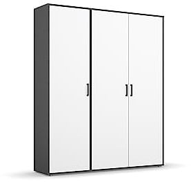 Rauch Möbel Voyager Kleiderschrank Drehtürenschrank, Alpinweiß/Grau metallic, Schwarz, 3-türig, inkl. 1 Kleiderstange, 4 Einlegeböden BxHxT 140x194x53 cm