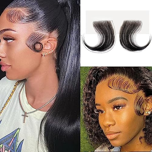RUNRAYAY Real Edges Hair Top Coupe de cheveux en dentelle suisse HD, douce et naturelle de faux cheveux pour bébé, pour les femmes noires, coiffure faite à la main, noir naturel, style 2