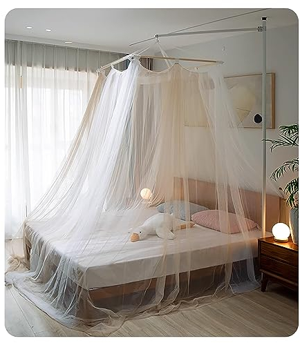 LONONE Moskitonetz-Betthimmel-Zelt, hängendes Himmelbett-Zelt, an der Decke montierter Betthimmel für Schlafzimmer-Dekoration, weiß,White Coffee