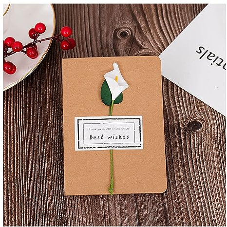 Yurosiay 20 Stück Klein Kraftpapier Grußkarte Vintage Getrocknete Blumen Karten Einladungskarte Kraftpapier Blanko Dankeskarten Geburtstagskarten Blumen Klappkarten für Hochzeit Calla-Lilie