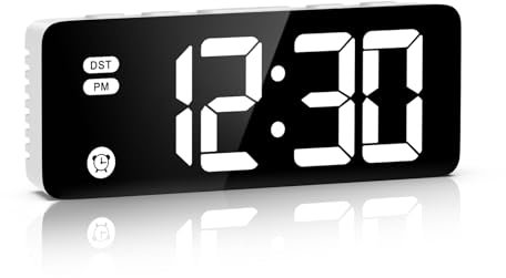OQIMAX Digital Alarm Clock, 5.8'' LED Digital Clock with 4 Dimmable Brightness, USB/Battery Powered Bedside Clock with Snooze, 12/24Hr, DST, 3 Adjustable Volumes, Electronic Clock for Heavy Sleepers
