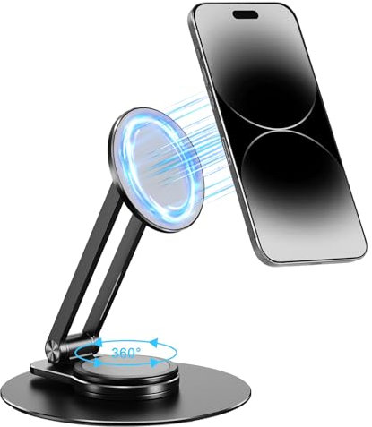 flintronic Magnetischer Handy Ständer für iPhone, Handy Halterung, Faltbarer iPhone Ständer Aluminium Handyhalter Tisch mit 360° Drehung kompatibel mit iPhone 15/14/13/12/Pro/Pro Max