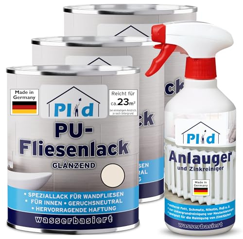 plid® Peinture pour carrelage de salle de bain et cuisine - Résistant à l'humidité - Blanc crème - 2,25 l - Pour salle de bain - Repeindre et peindre les carreaux en intérieur - 3 en 1 - Fabriqué en