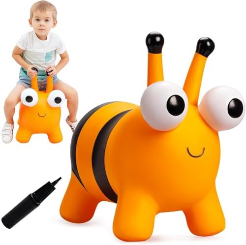 INPODAK Hüpftier, Hüpfpferd Biene für Kinder 3-8 Jahre, Gelb Springtier Mit Handpumpe, 100kg Belastbar,Kinderspielzeug für drinnen und draußen