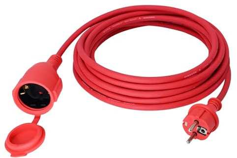 HUARUI Verlängerungskabel Outdoor 5m, Gummi Stromkabel Verlängerung mit Schuko Stecker für den Außenbereich IP44, Kabelverlängerung H05RR-F 3G1,5mm² mit Schutzkappe, Elektrokabel außen, 3500W, rot