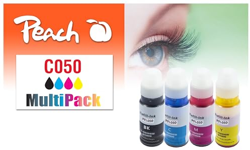Peach C050 Spar Pack Druckerpatronen (BK, C, M, Y) ersetzt Canon PFI-050 für z.B. Canon Pixma G 2520, Canon Pixma G 1520, Canon Pixma G 1560, Canon Pixma G 2560, Canon Pixma G 3520