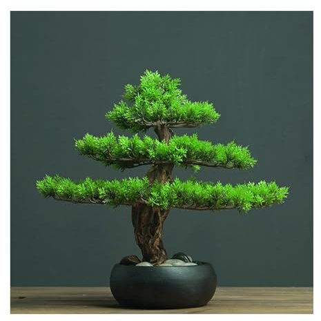 Plantes Artificielles Bonsaï artificiel avec base en bois, fausse plante en pot, décoration de bureau, faux arbre, bonsaï en cèdre japonais for la maison, décoration de bureau Décor de fausses plantes