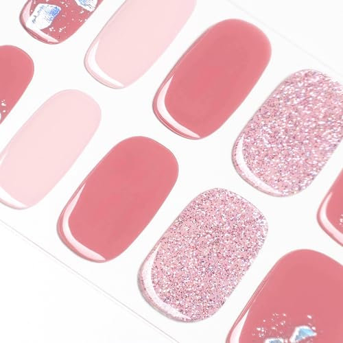 DANNI & TONI Halb ausgehärtete Gel Nagelfolien (Pink Sands) Rosa Glitzer Glänzend blenden Nagelset uv Gel Nagelfolie Nageldesign Nagelfolie Selbstklebend Wraps 28 Aufkleber