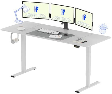 FLEXISPOT Bureau Assis Debout 200x80x(73-122) cm Bureau Réglable en Hauteur Électrique, Panneau de Contrôle à Fonctions Mémoires, Bureau à Télétravail(Cadre Blanc+Plateau Blanc)