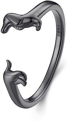 Halskette Damen,925 Sterling Silber süße Dackel offene Ringe Hündchen verstellbare Ringe für Frauen Tier Stapelringe Statement Ringe